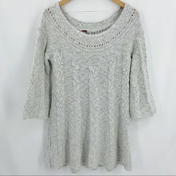 Free People Sweater Dress Oatmeal Cable Knit Medium New - Picture 1 of 3